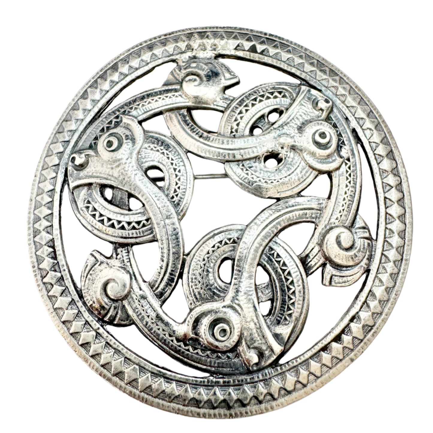 Norway c 1910. Antique Solid Silver Dragestil Brooch Pendant.