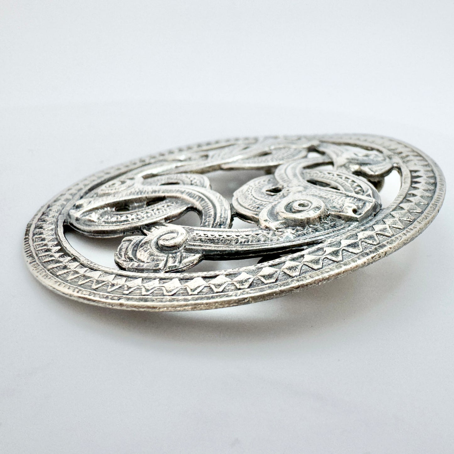 Norway c 1910. Antique Solid Silver Dragestil Brooch Pendant.