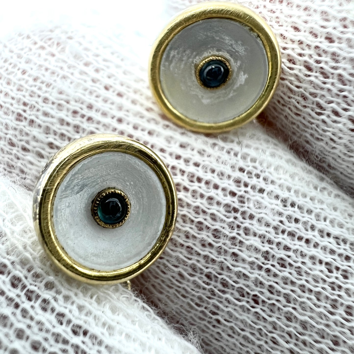 Early 1900s. 18k Gold M o P Shirt Buttons.