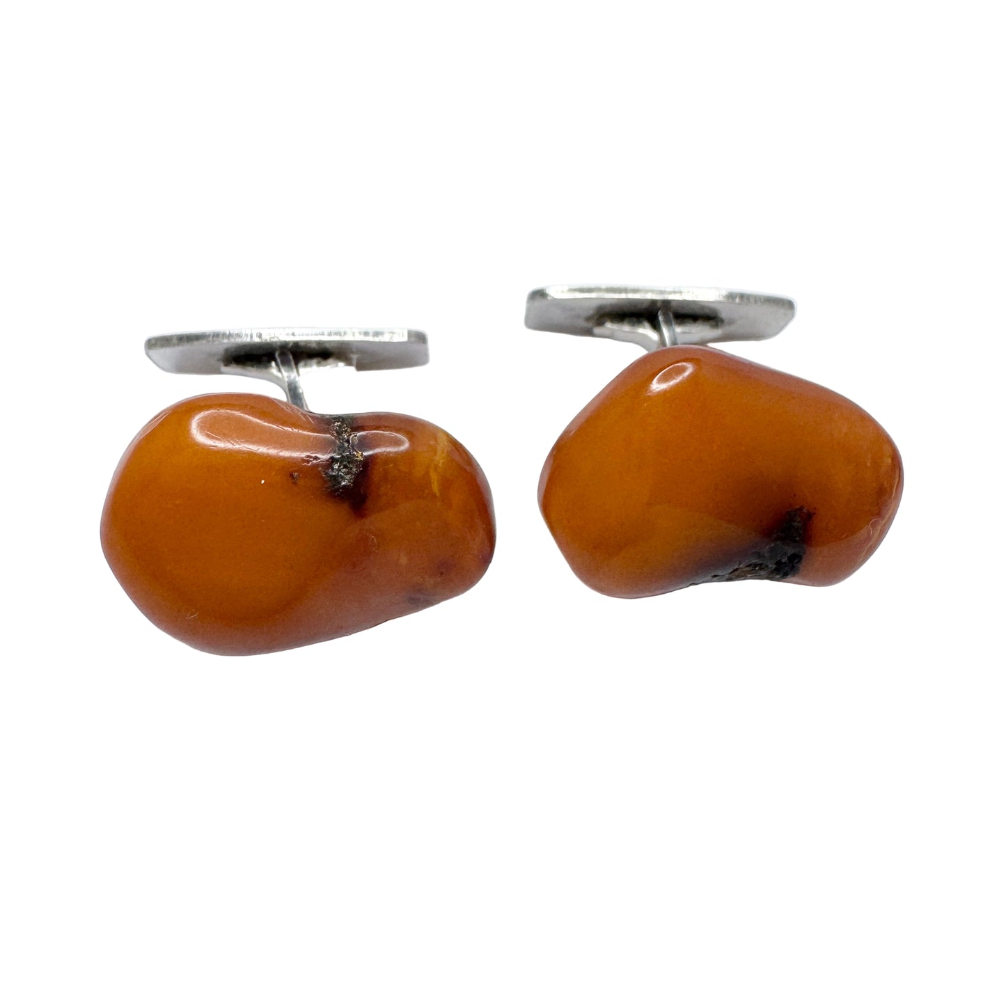 Denmark ca 1970. Vintage Sterling Silver Amber Cufflinks.