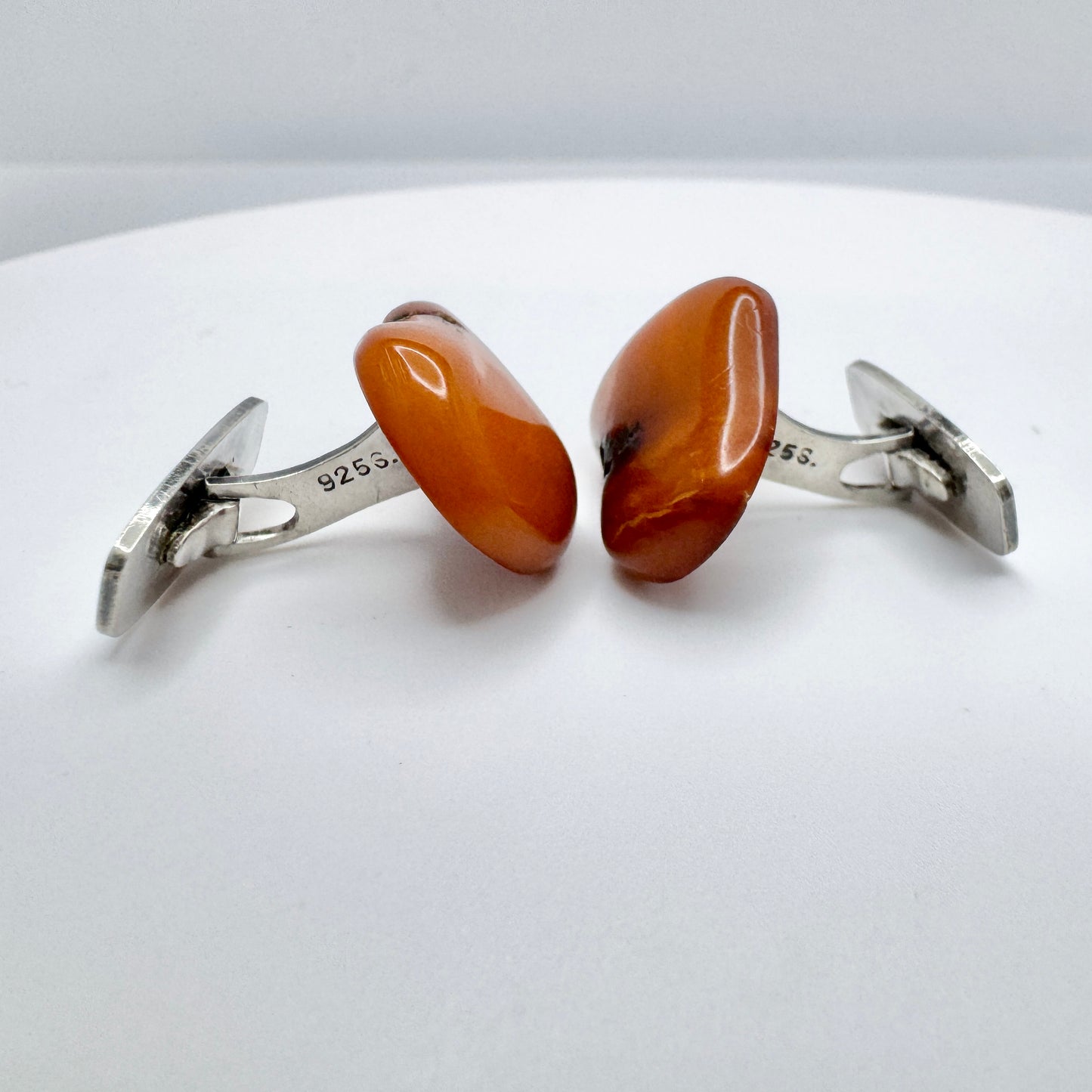 Denmark ca 1970. Vintage Sterling Silver Amber Cufflinks.