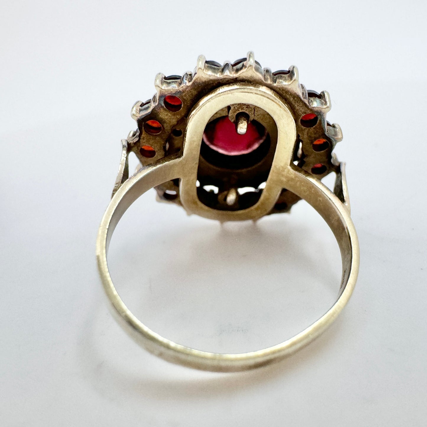 Swedish Import 1940-50s. Vintage Solid Silver Bohemian Garnet Ring