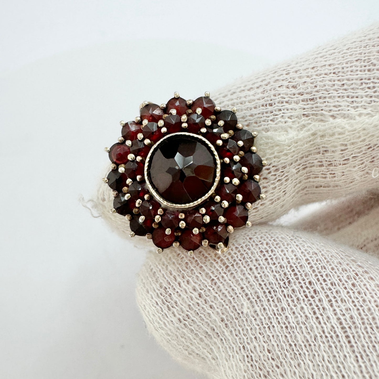 Swedish Import 1940-50s. Vintage Solid Silver Bohemian Garnet Ring