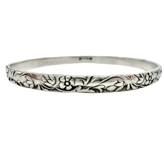 G Kaplan, Sweden year 1960. Vintage Sterling Silver Floral Bangle Bracelet.