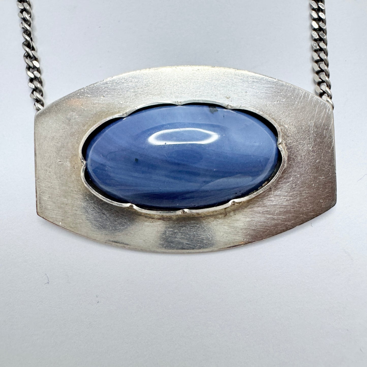 Lundqvist Brothers, Sweden. Vintage Solid Silver Bergslagen-stone Pendant Necklace.