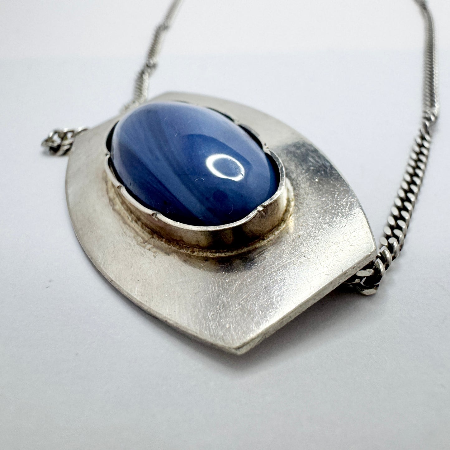 Lundqvist Brothers, Sweden. Vintage Solid Silver Bergslagen-stone Pendant Necklace.