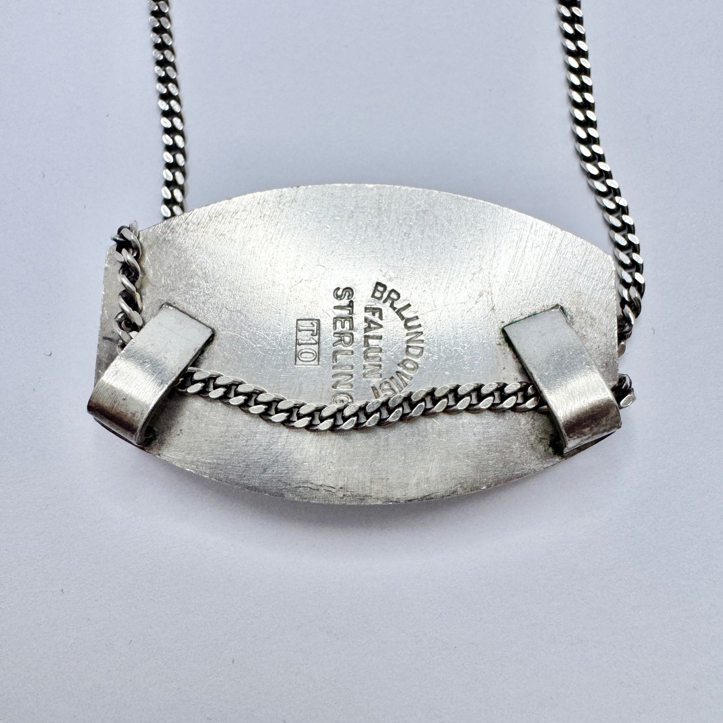 Lundqvist Brothers, Sweden. Vintage Solid Silver Bergslagen-stone Pendant Necklace.