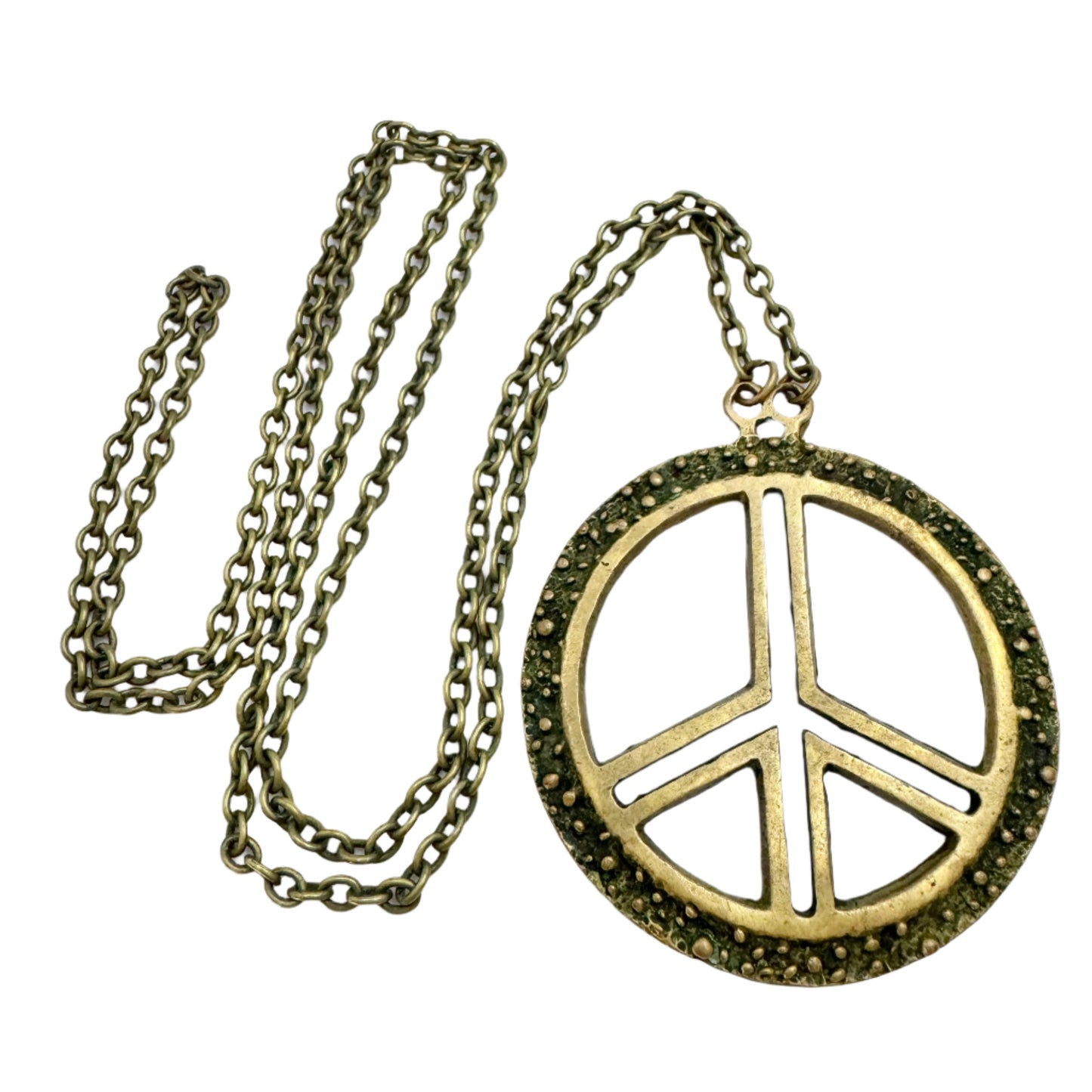 Scandinavia 1970s. Vintage Bronze Hippie Peace Sign Pendant Necklace.