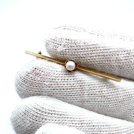 Sweden 1912. Antique 18k Gold Pearl Pin Brooch.