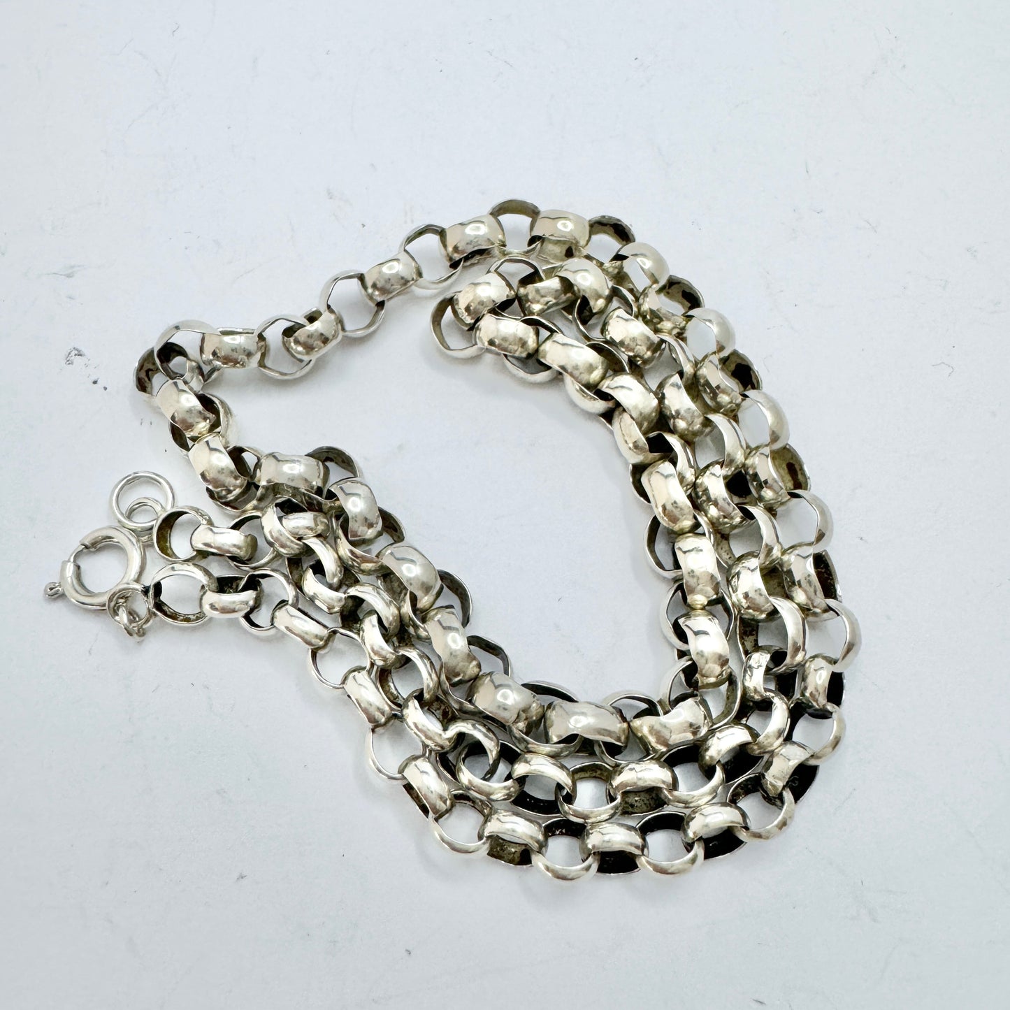 Sweden. Antique Victorian Solid Silver Watch Chain in Necklace Length.