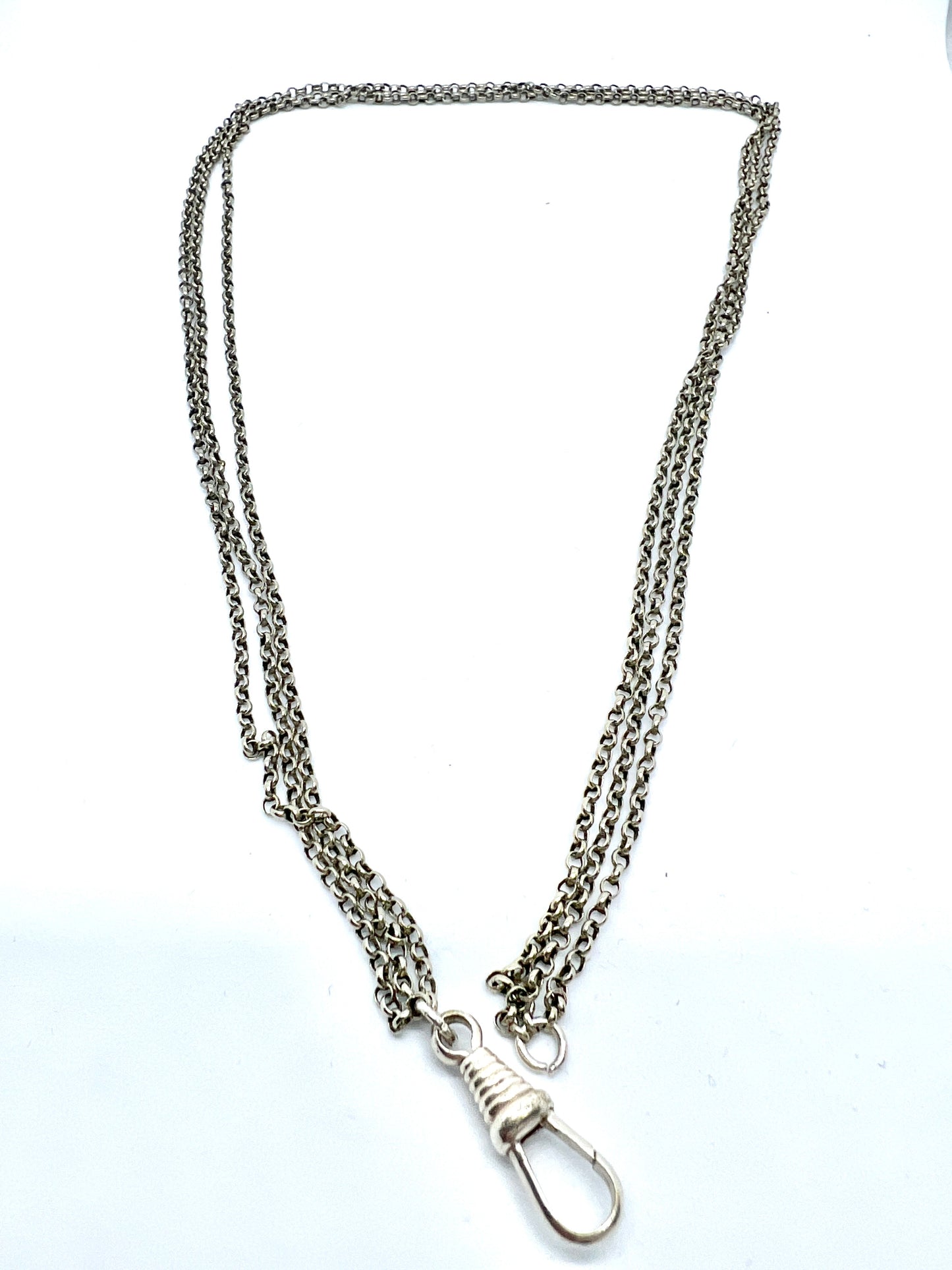 Antique Solid Silver 3-strand Watch Chain in Perfect Necklace Length.