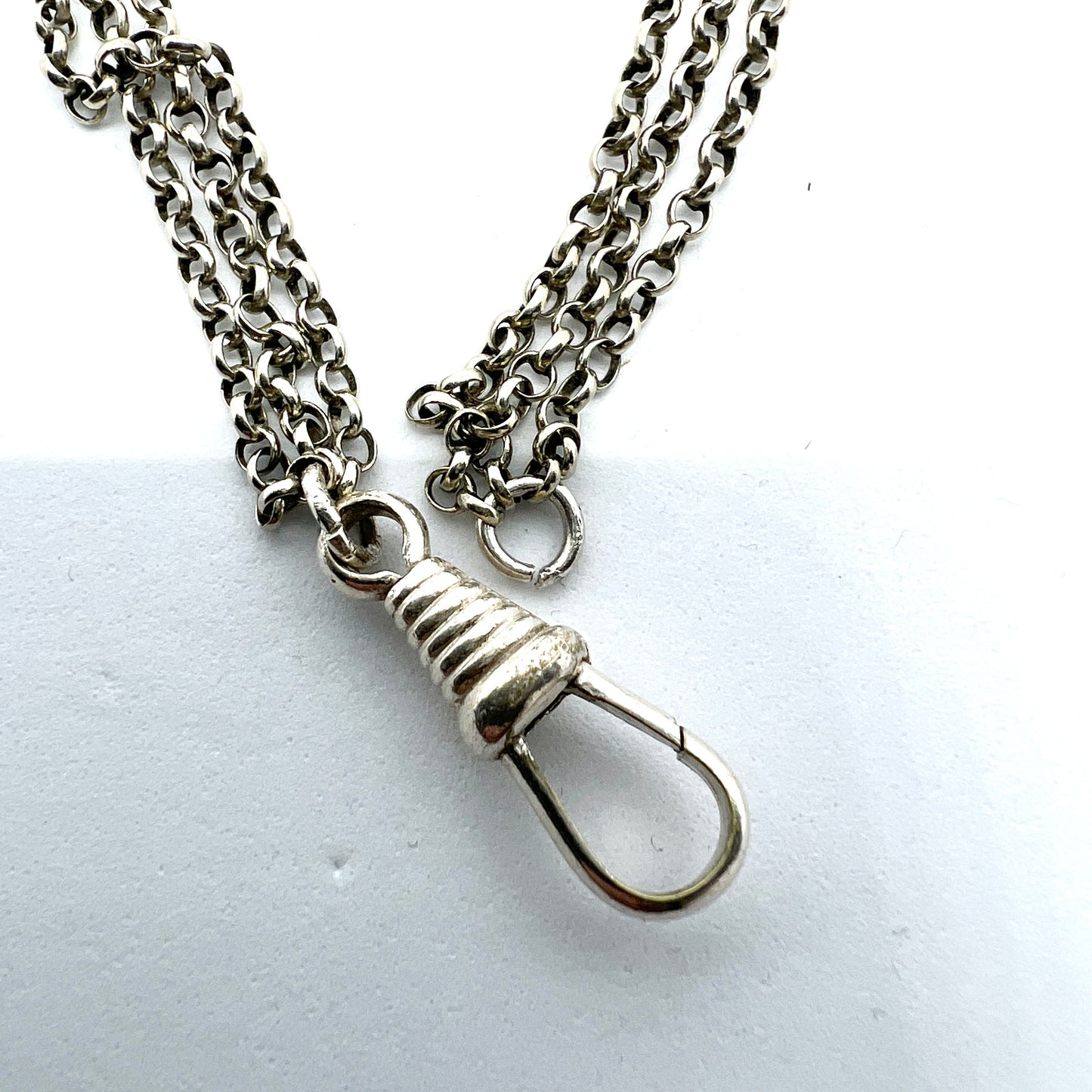 Antique Solid Silver 3-strand Watch Chain in Perfect Necklace Length.