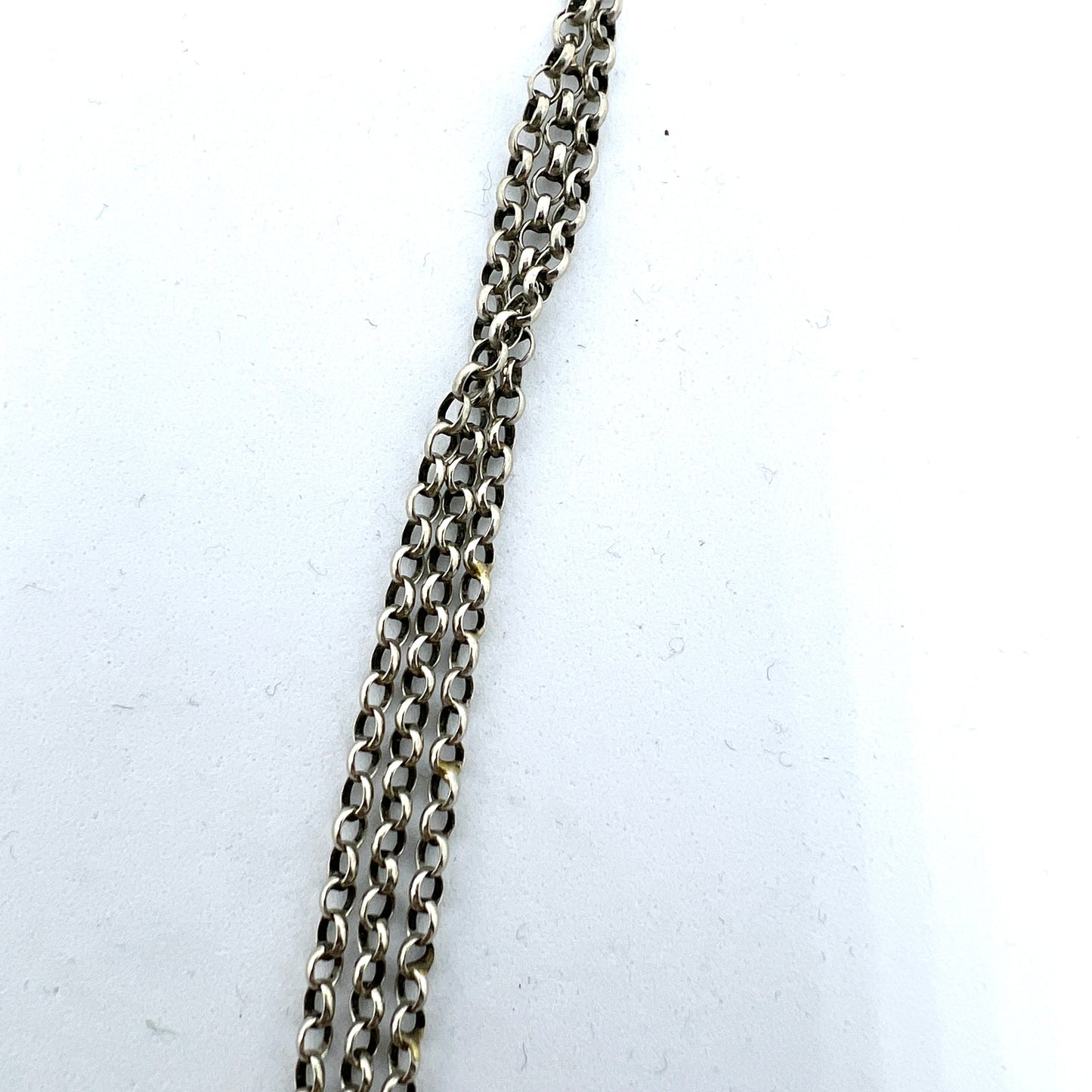 Antique Solid Silver 3-strand Watch Chain in Perfect Necklace Length.