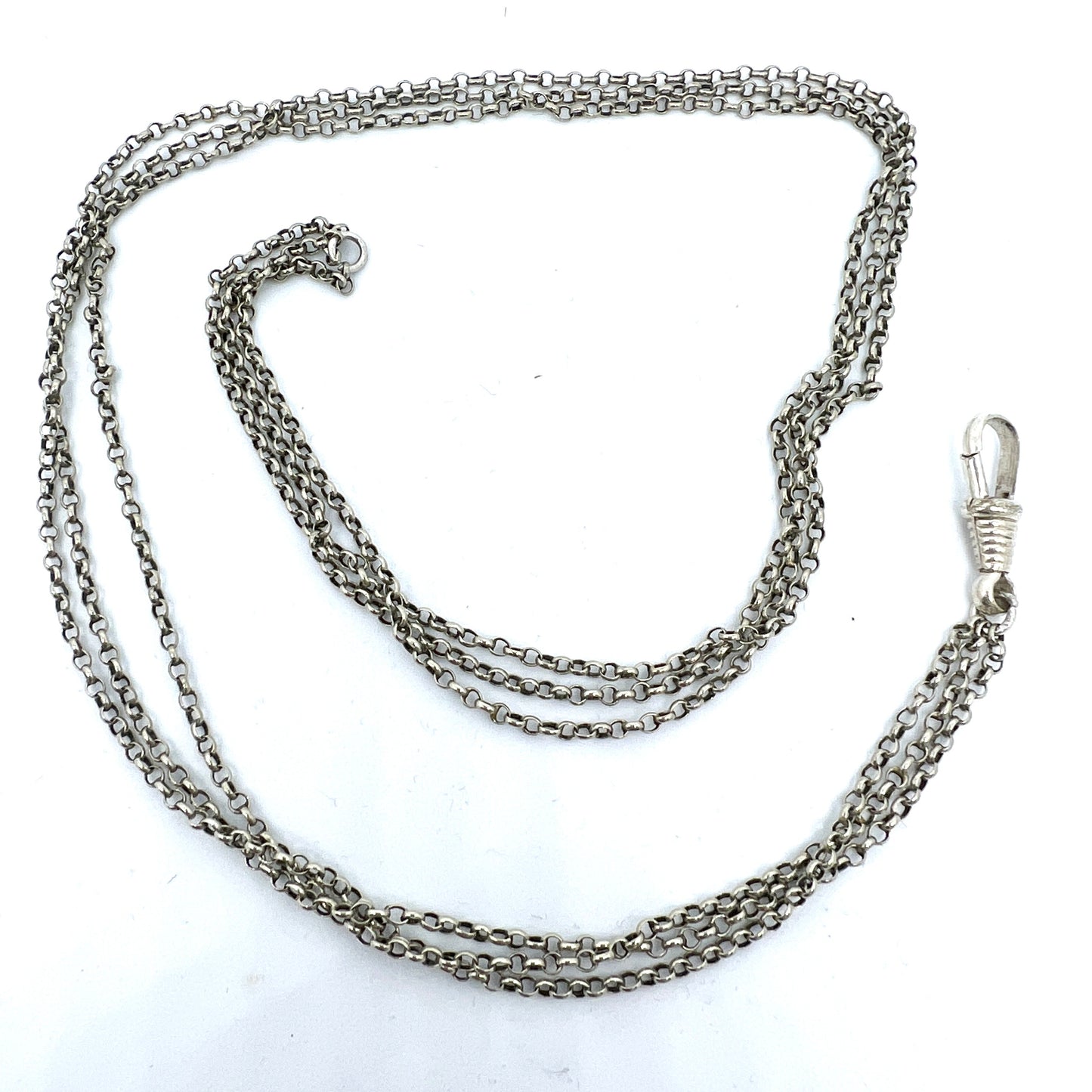 Antique Solid Silver 3-strand Watch Chain in Perfect Necklace Length.