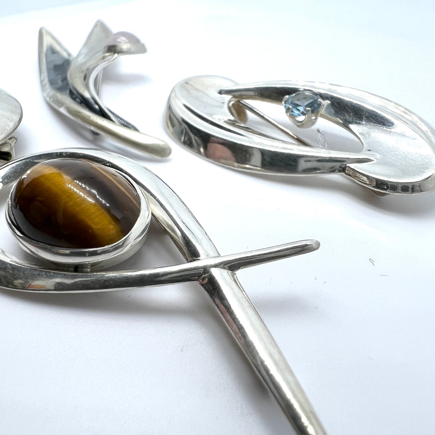 4 Finnish 1960s Solid Silver Brooches. Job Lot.