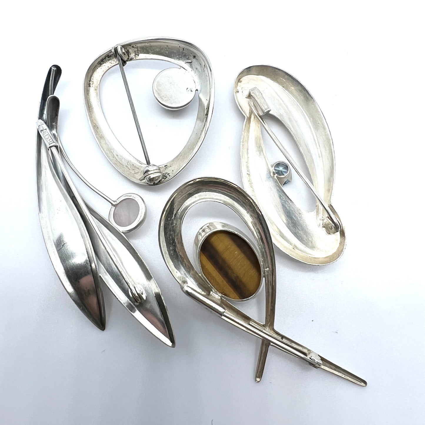 4 Finnish 1960s Solid Silver Brooches. Job Lot.