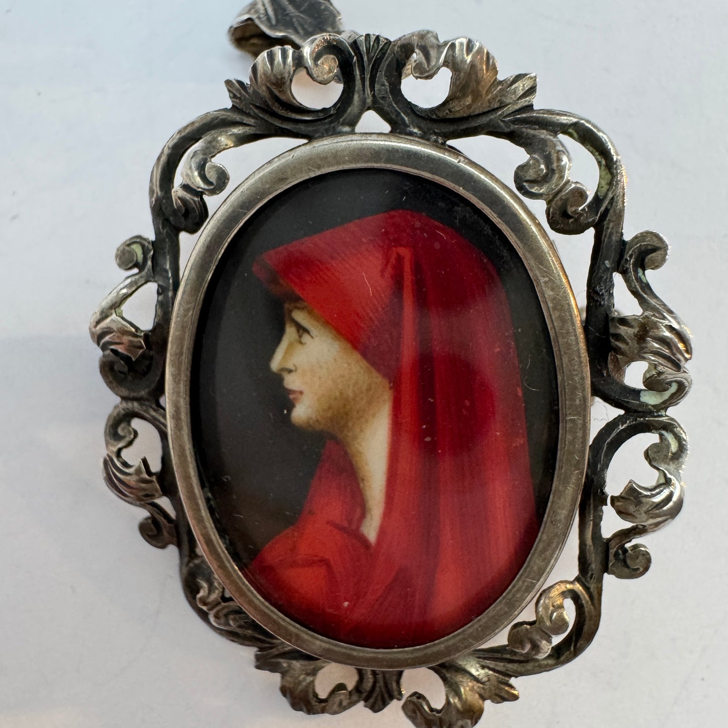 Italy. Vintage Solid Silver Locket Brooch Pendant.