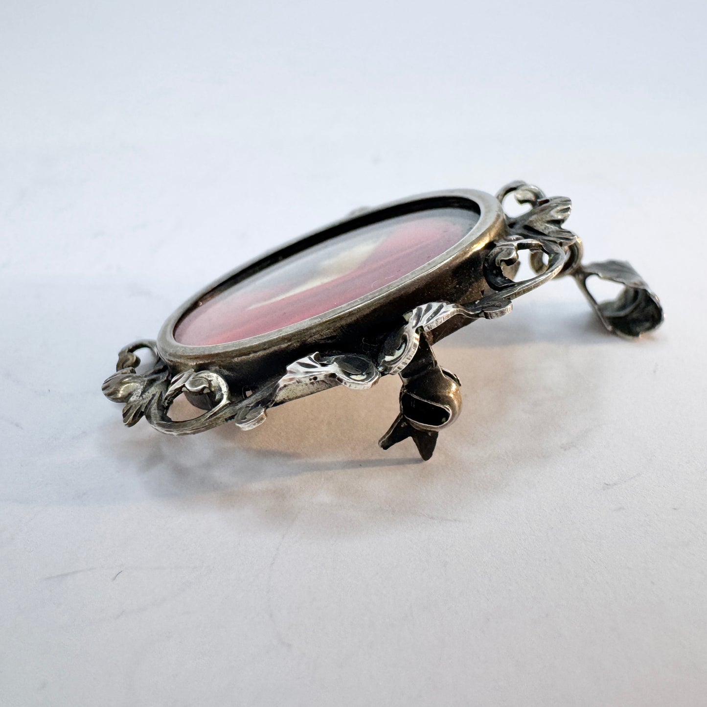 Italy. Vintage Solid Silver Locket Brooch Pendant.