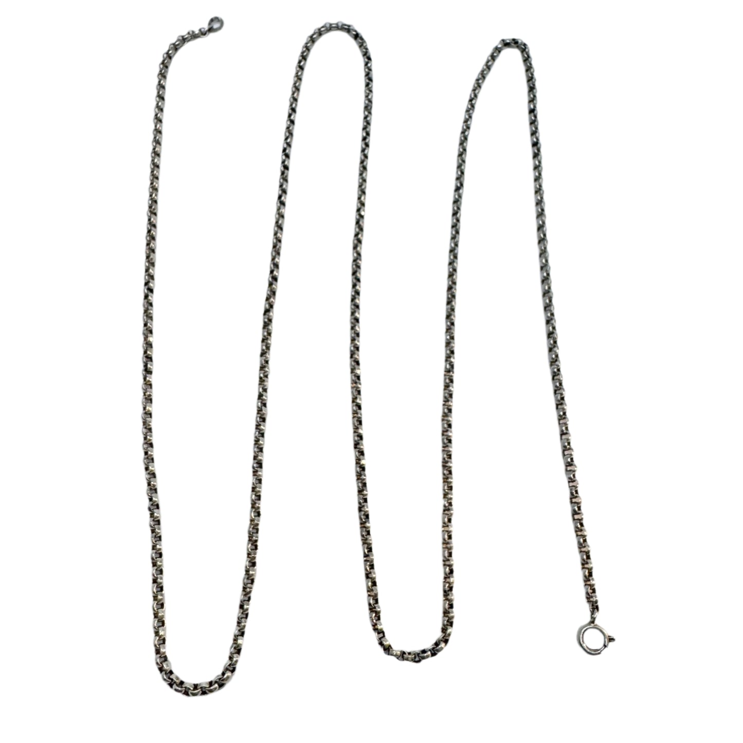 Denmark c 1920-30s. Vintage Solid Silver 35inch Belcher Chain Necklace.