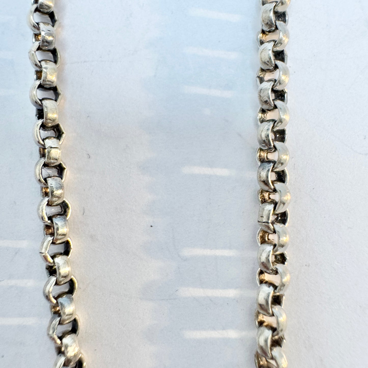 Denmark c 1920-30s. Vintage Solid Silver 35inch Belcher Chain Necklace.