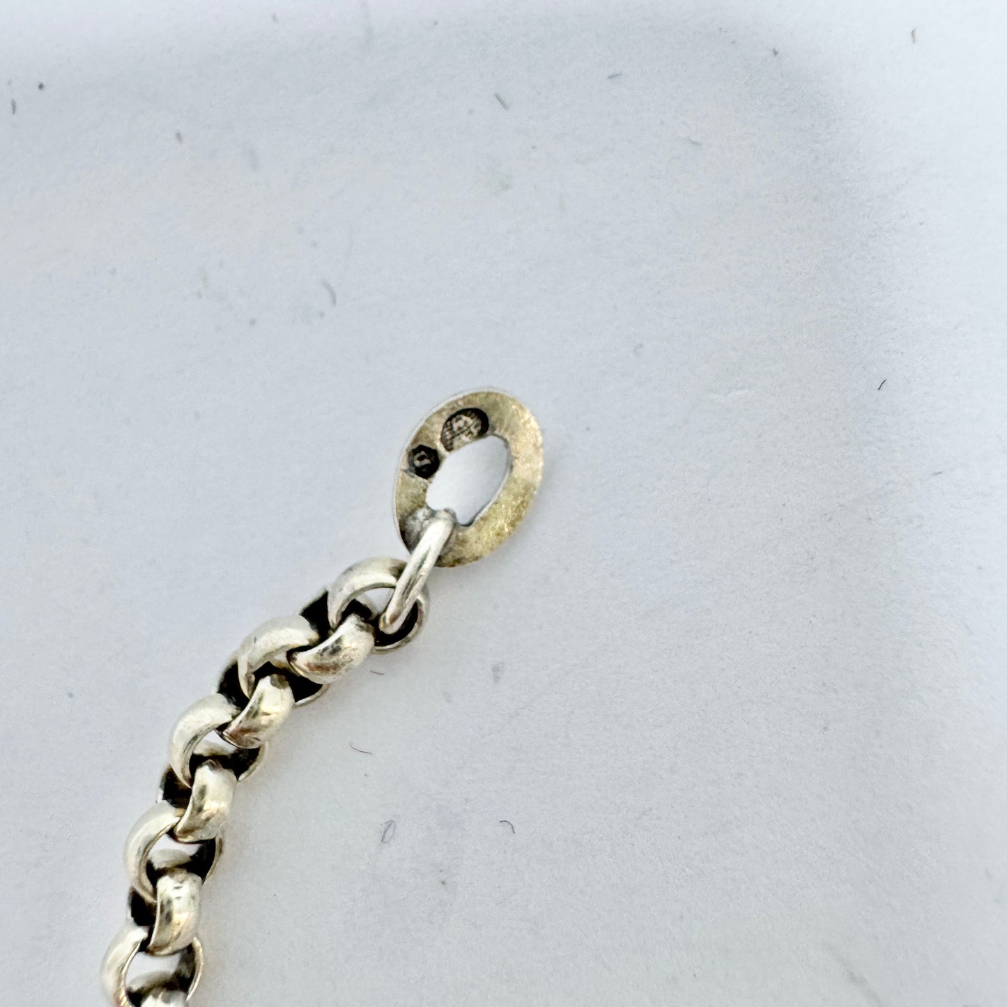 Denmark c 1920-30s. Vintage Solid Silver 35inch Belcher Chain Necklace.