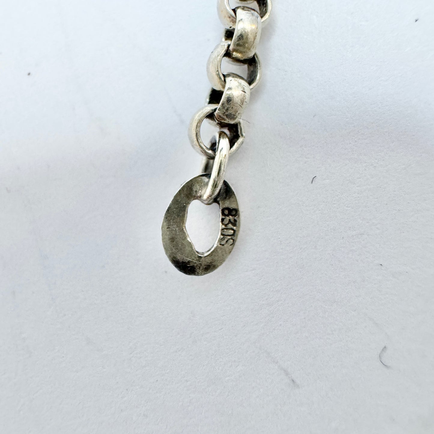 Denmark c 1920-30s. Vintage Solid Silver 35inch Belcher Chain Necklace.