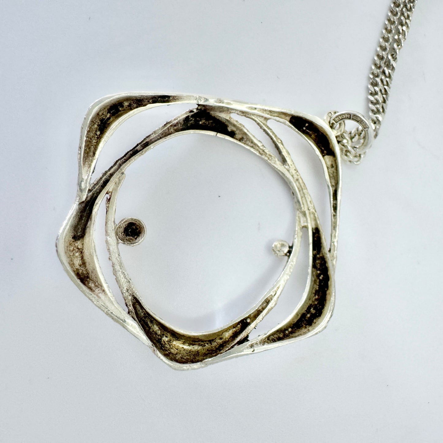 Sten & Laine, Finland year 1970. Vintage Solid Silver Pendant Necklace. Orbital.