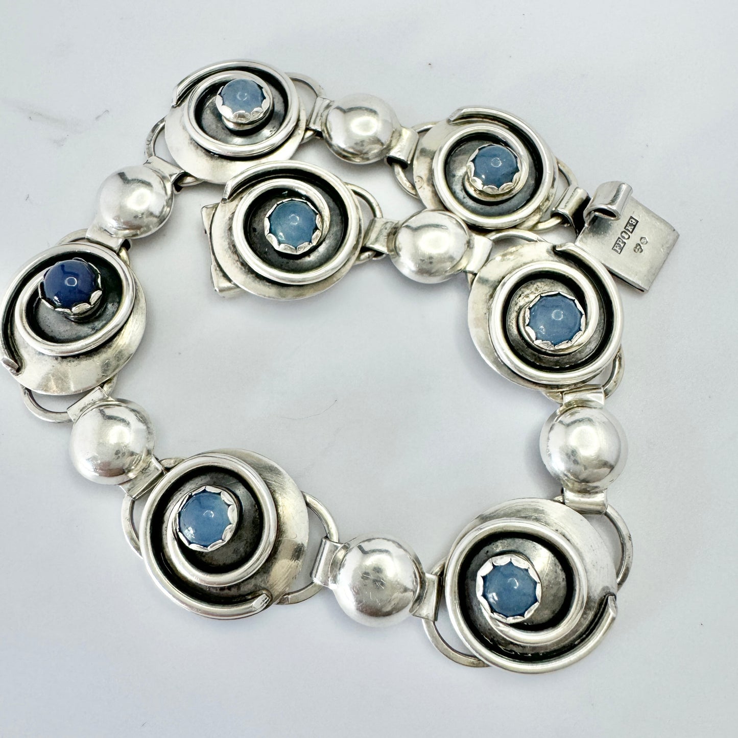 Pinco, Sweden year 1960. Vintage Solid Silver Chalcedony Bracelet.