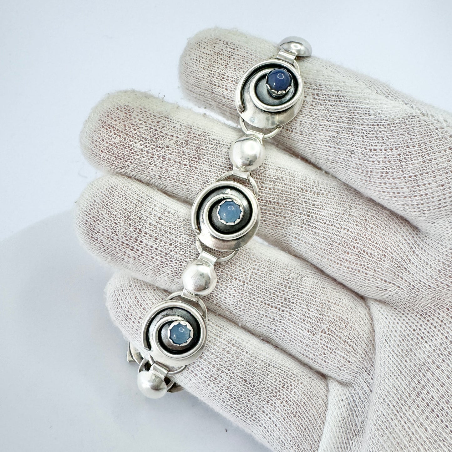 Pinco, Sweden year 1960. Vintage Solid Silver Chalcedony Bracelet.