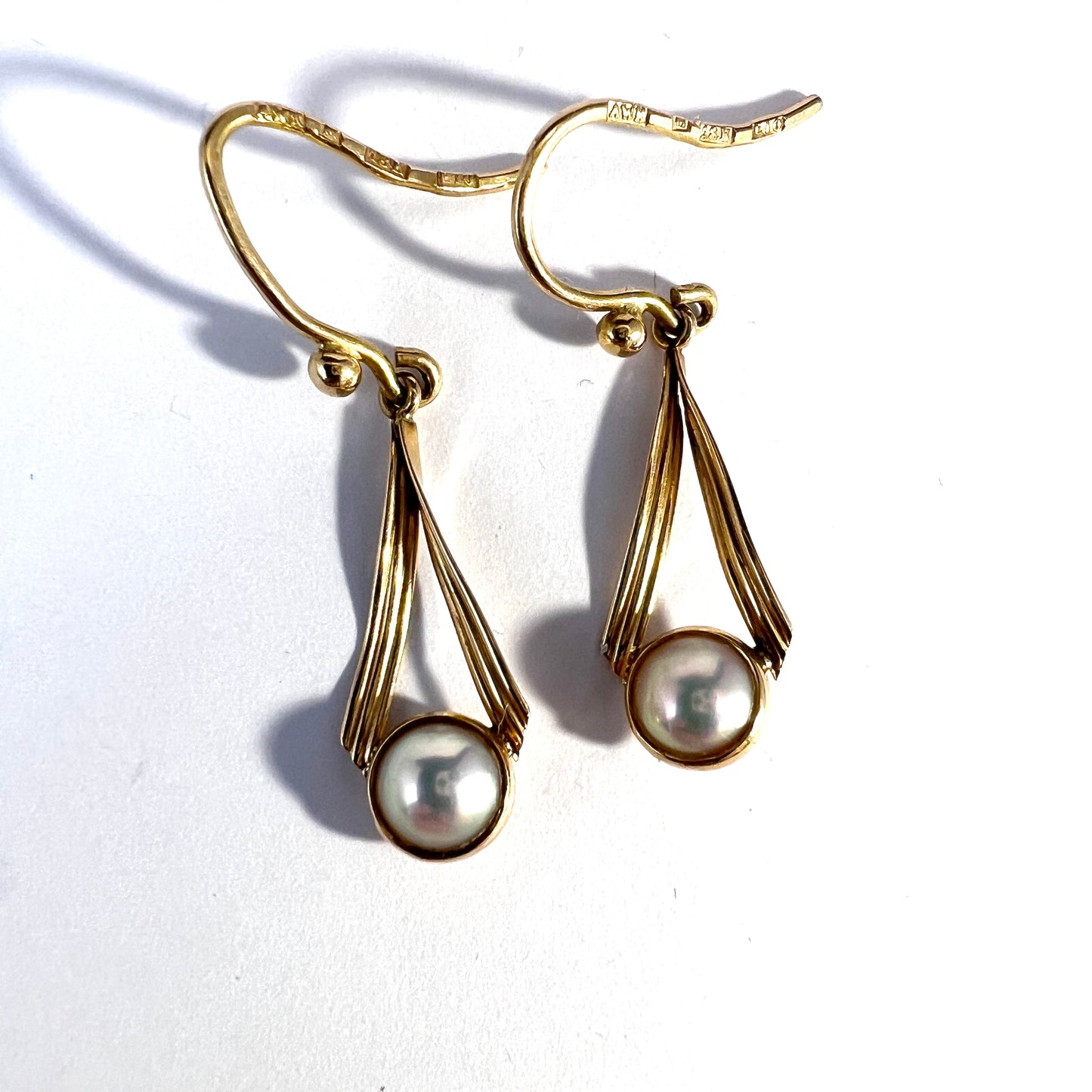 A W Karlsson, Sweden 1979. Vintage 18k Gold Half-Pearl Earrings.