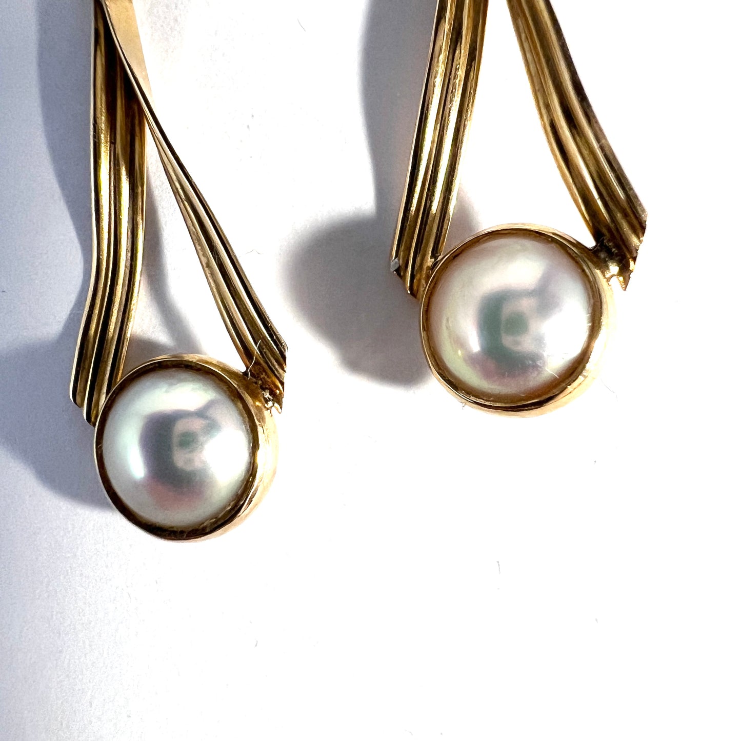 A W Karlsson, Sweden 1979. Vintage 18k Gold Half-Pearl Earrings.