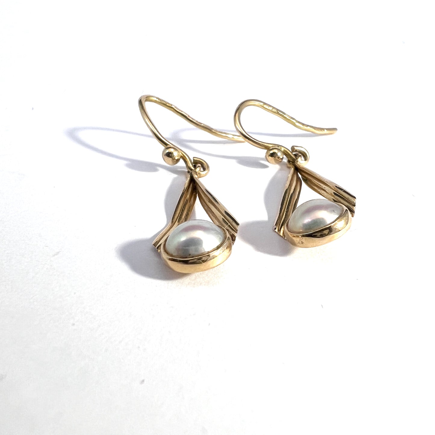 A W Karlsson, Sweden 1979. Vintage 18k Gold Half-Pearl Earrings.