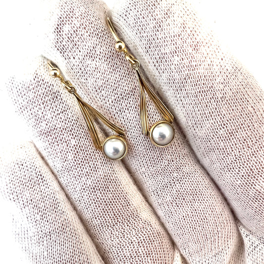 A W Karlsson, Sweden 1979. Vintage 18k Gold Half-Pearl Earrings.