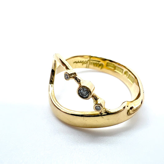 Ulla Holm, Sweden 1997. Vintage 18k Gold Diamond Ring. Signed.