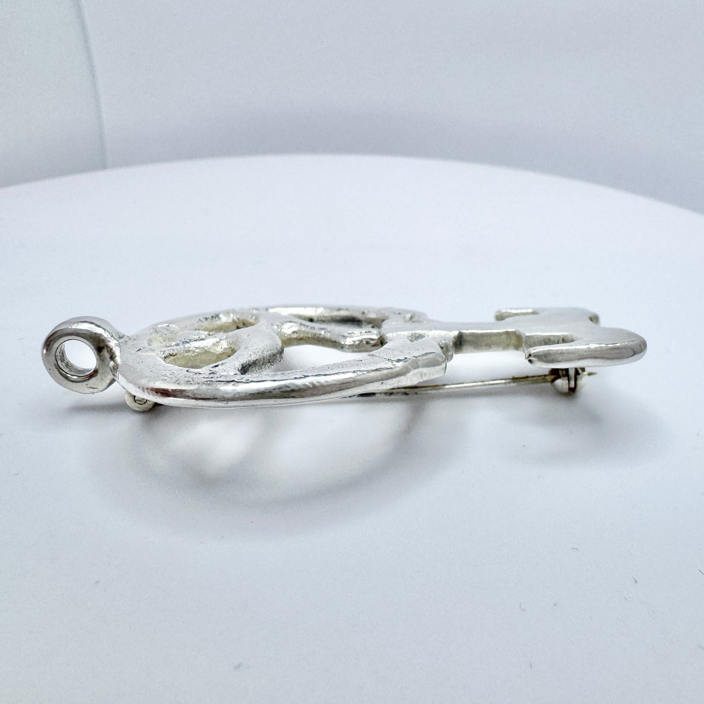 WA Bolin, Sweden 1955. Vintage Sterling Silver Viking Copy Key to Valhalla Brooch Pendant