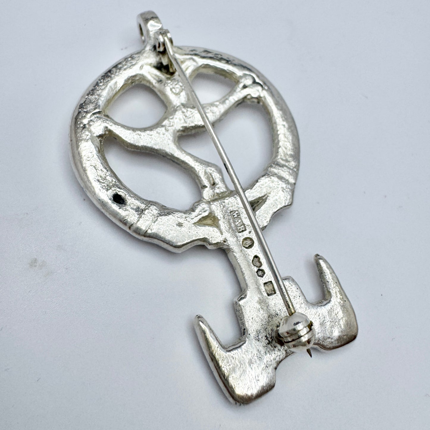 WA Bolin, Sweden 1955. Vintage Sterling Silver Viking Copy Key to Valhalla Brooch Pendant