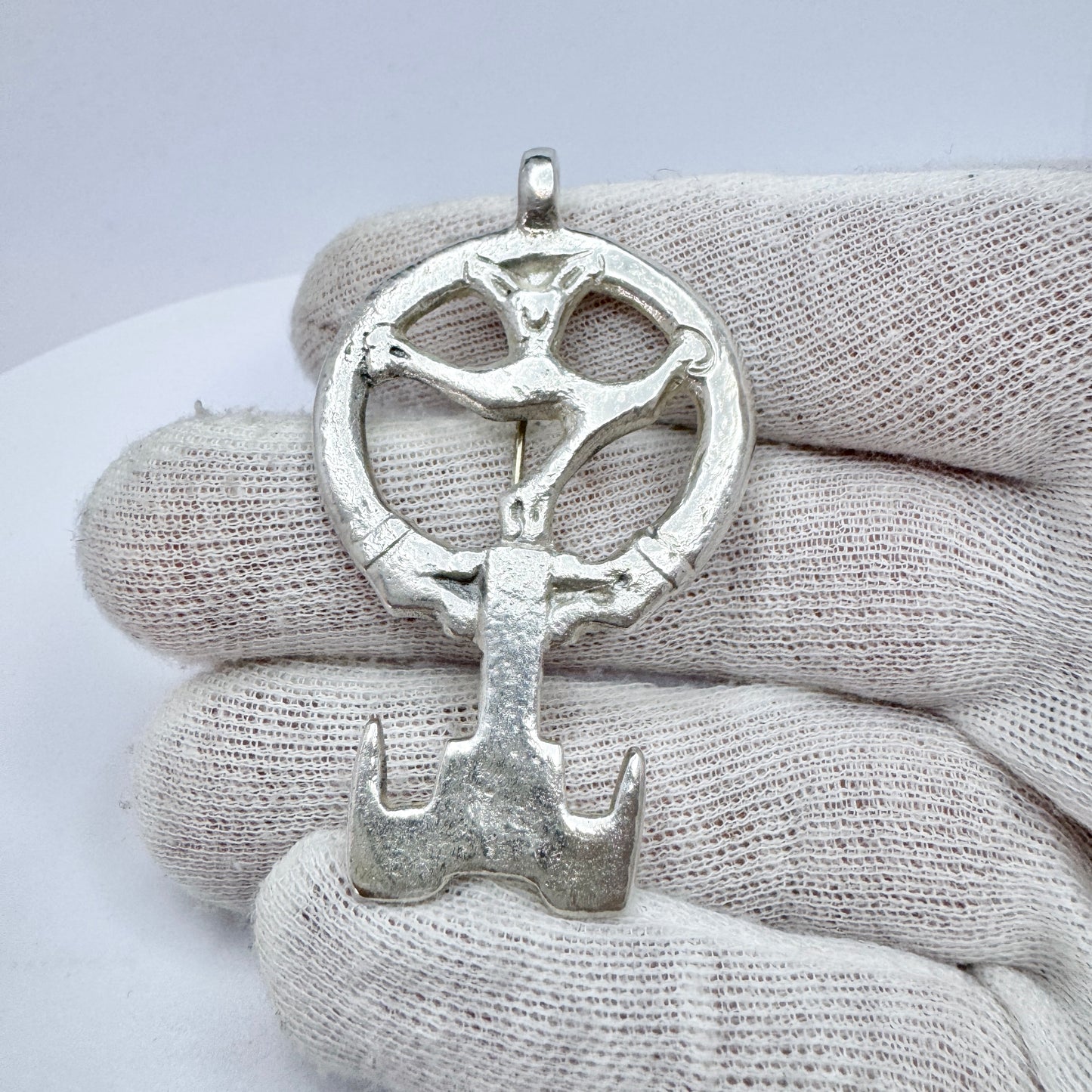 WA Bolin, Sweden 1955. Vintage Sterling Silver Viking Copy Key to Valhalla Brooch Pendant