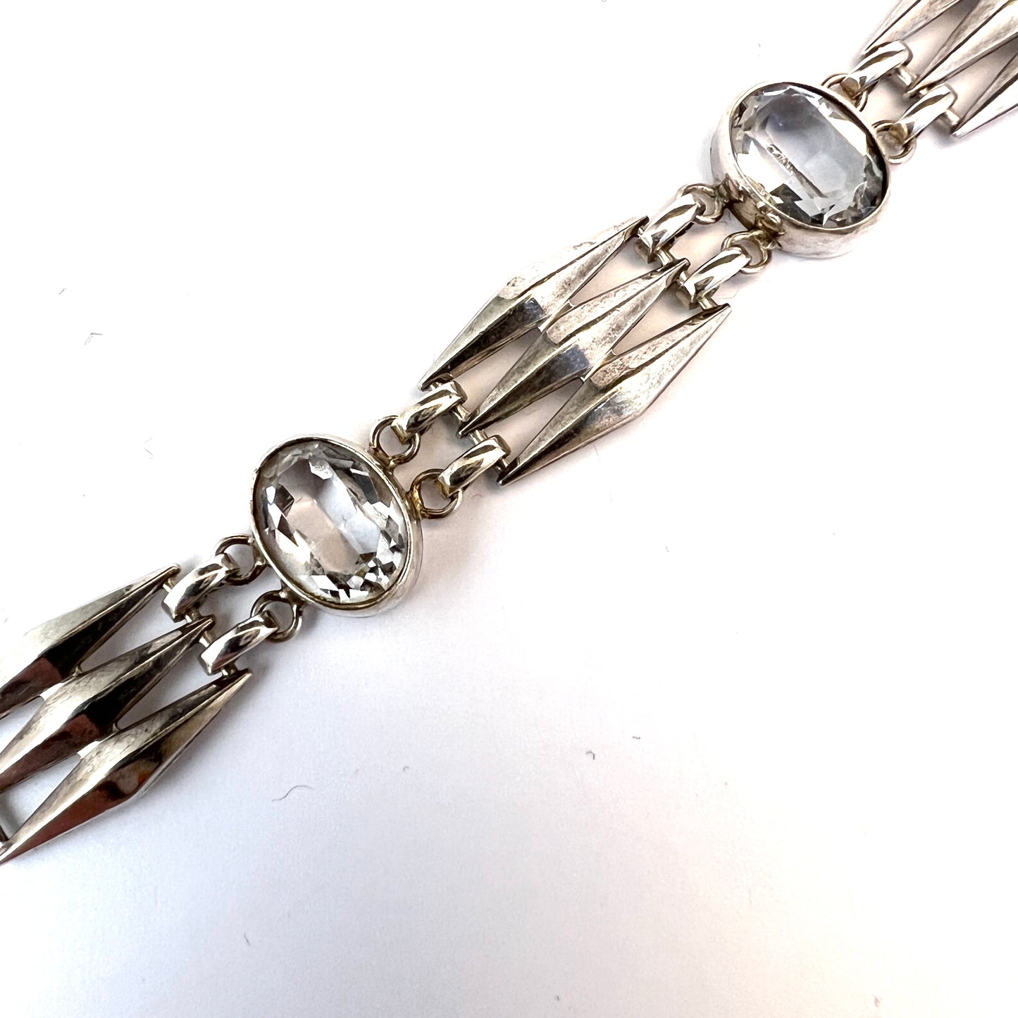 Maker K&P Germany 1930-40s. Solid 835 Silver Quartz Bracelet.