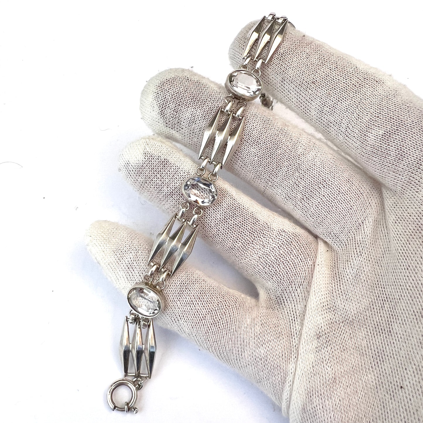 Maker K&P Germany 1930-40s. Solid 835 Silver Quartz Bracelet.