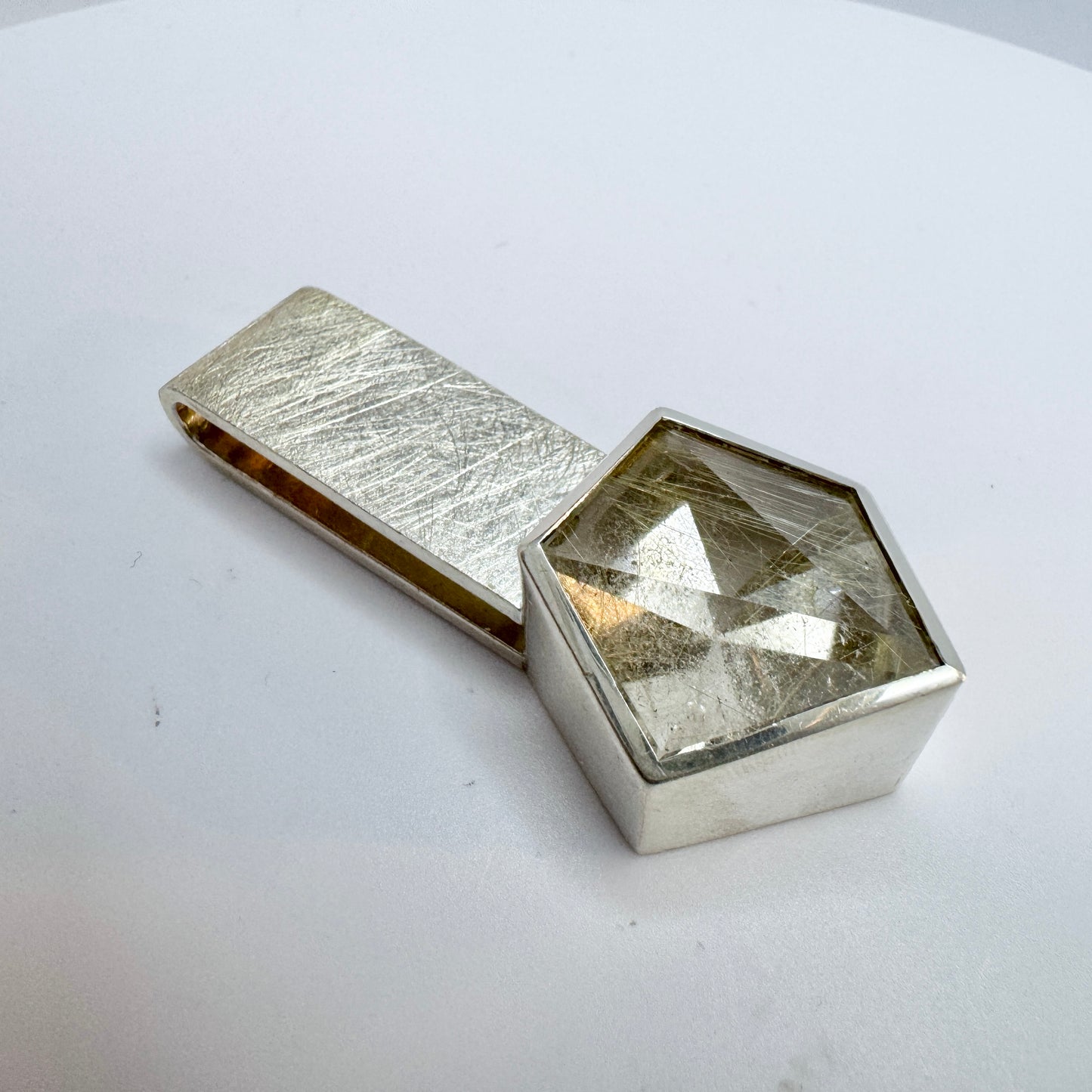 Peter Schutz, Sweden. Vintage Sterling Silver Rutilated Quartz Pendant.