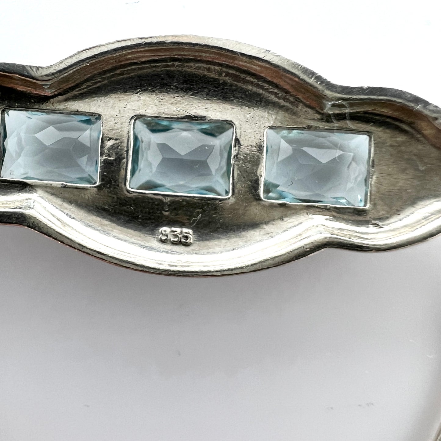 Sweden c 1930 Vintage Art Deco 835 Silver Glass (faux Aquamarine) Bracelet.