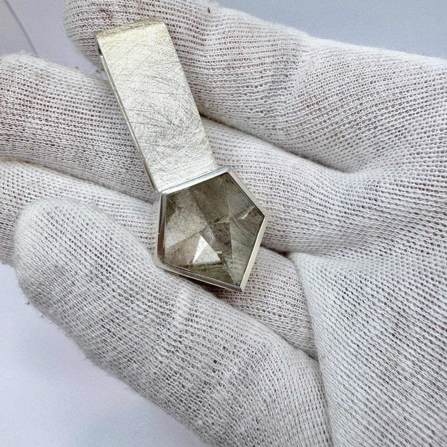 Peter Schutz, Sweden. Vintage Sterling Silver Rutilated Quartz Pendant.