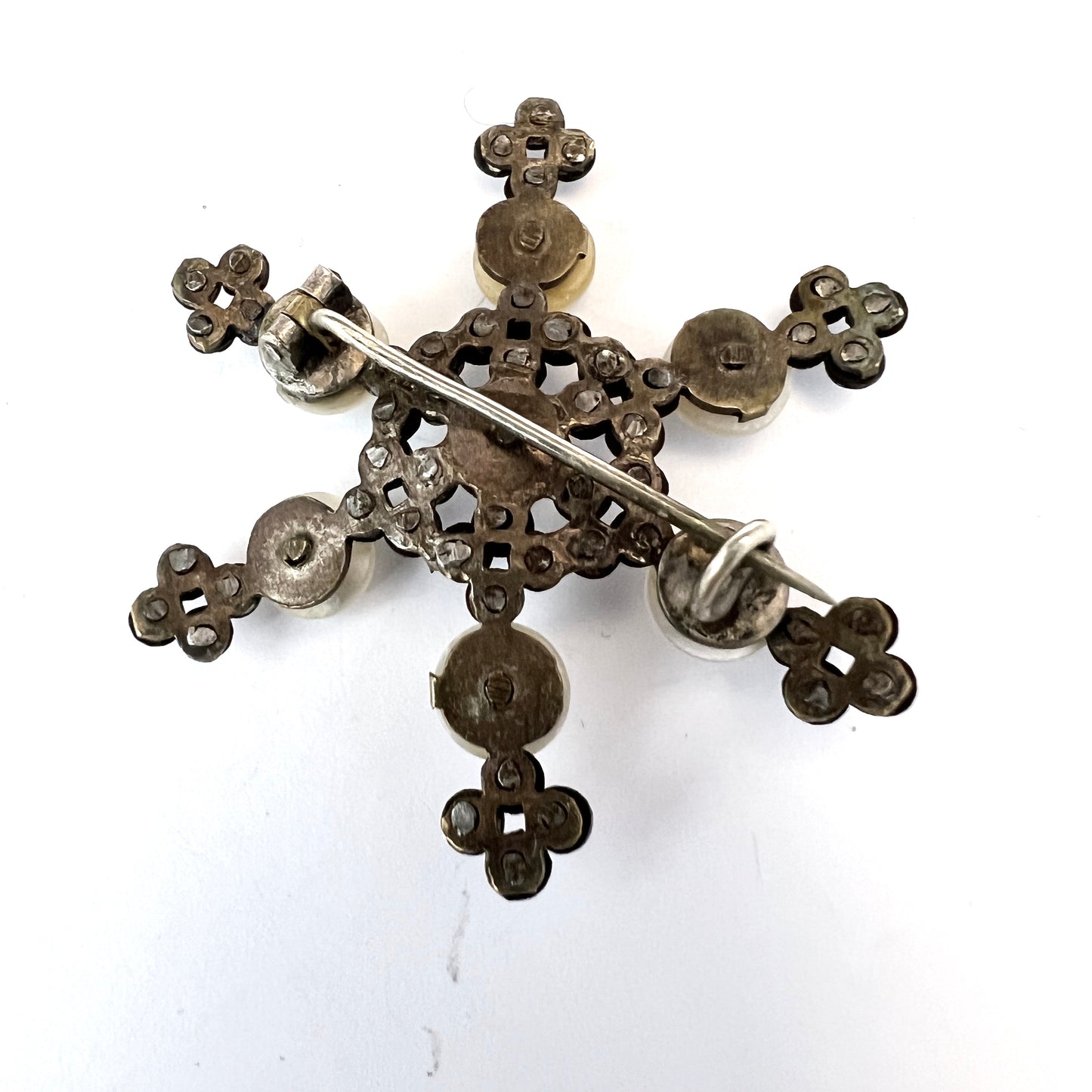 Antique c year 1900. Cut Steel M o P Brooch.