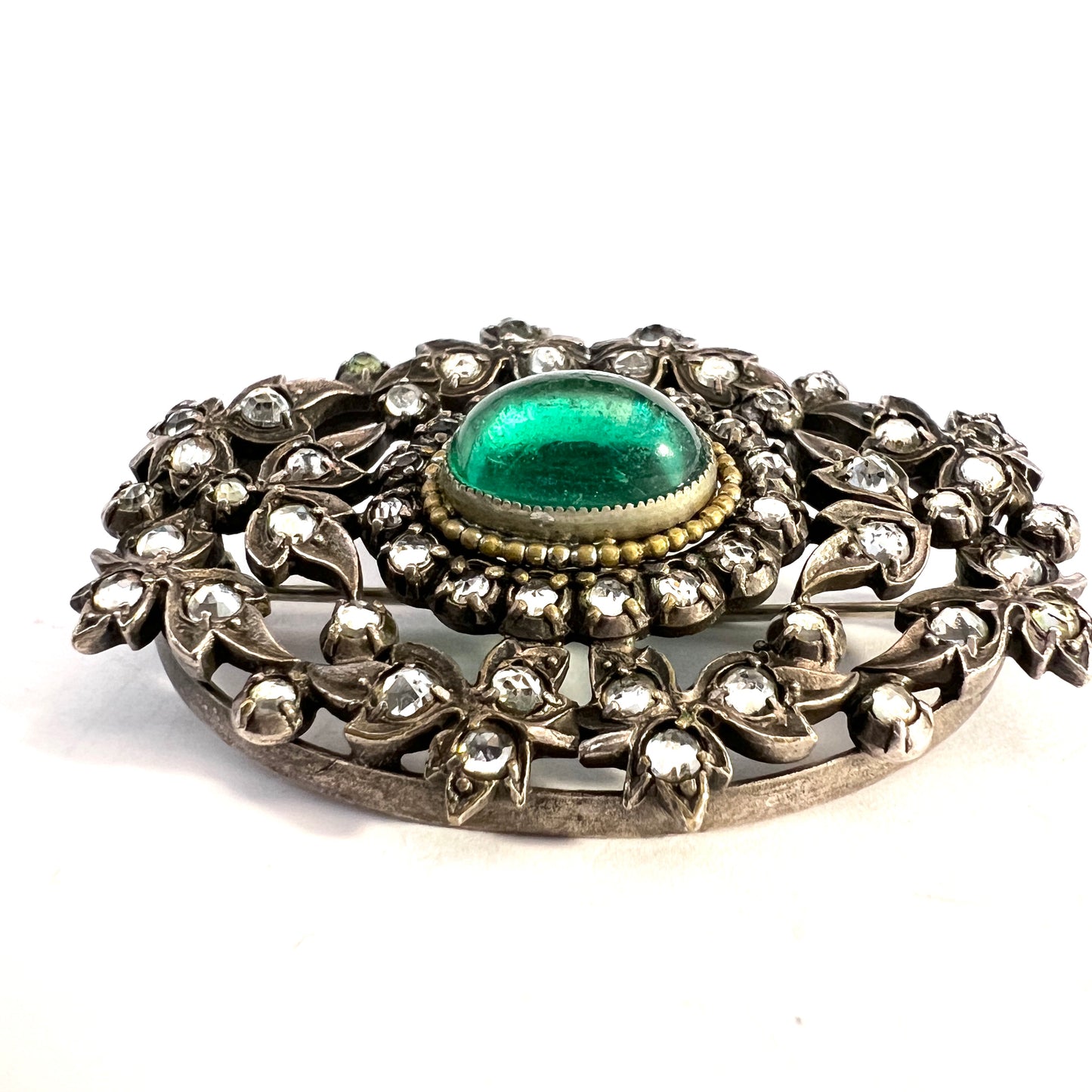 Vintage 1940s. Solid Silver Paste Stone Brooch. Probably Hungary.