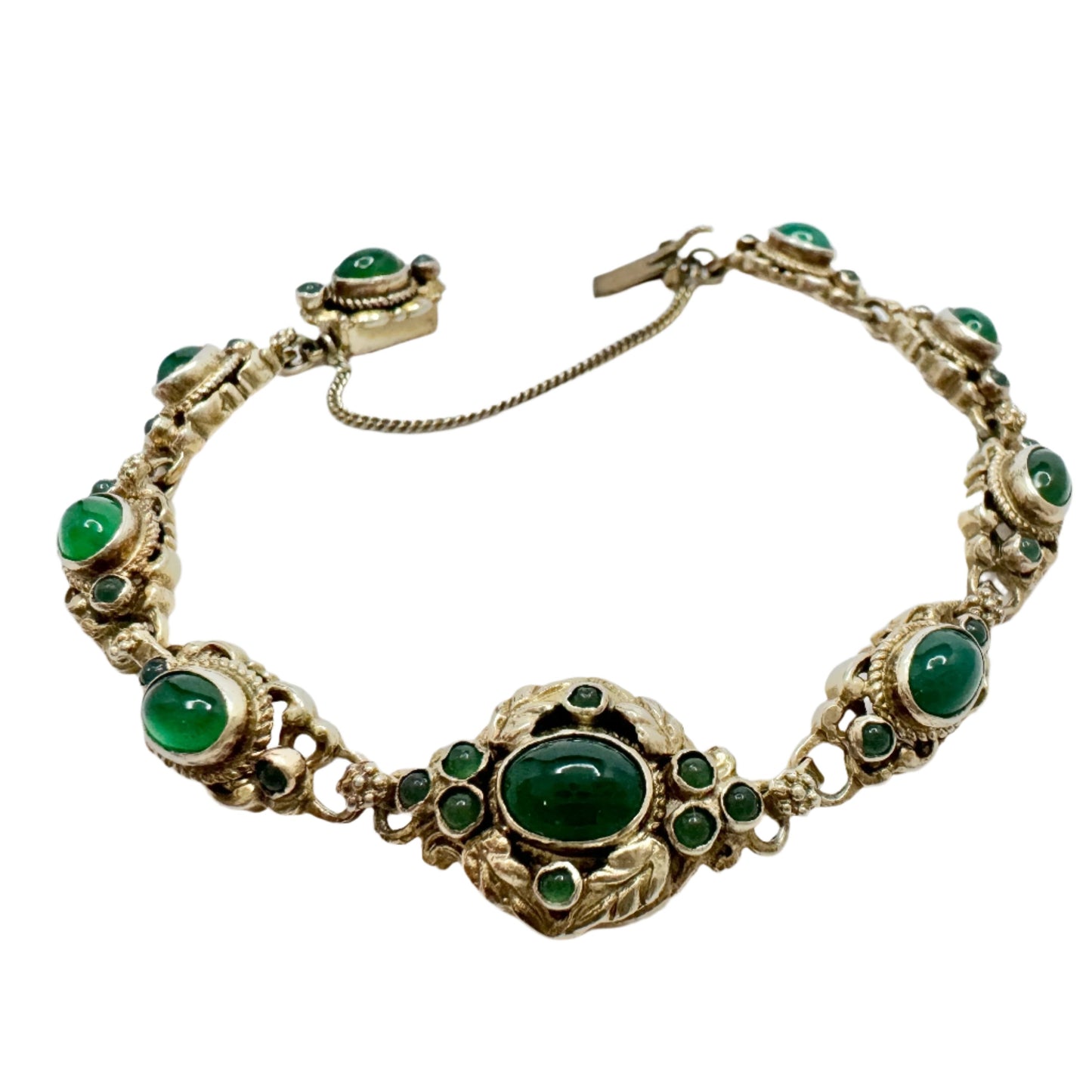 Austria / Hungary early 1900s. Silver Vermeil Chrysoprase Bracelet.