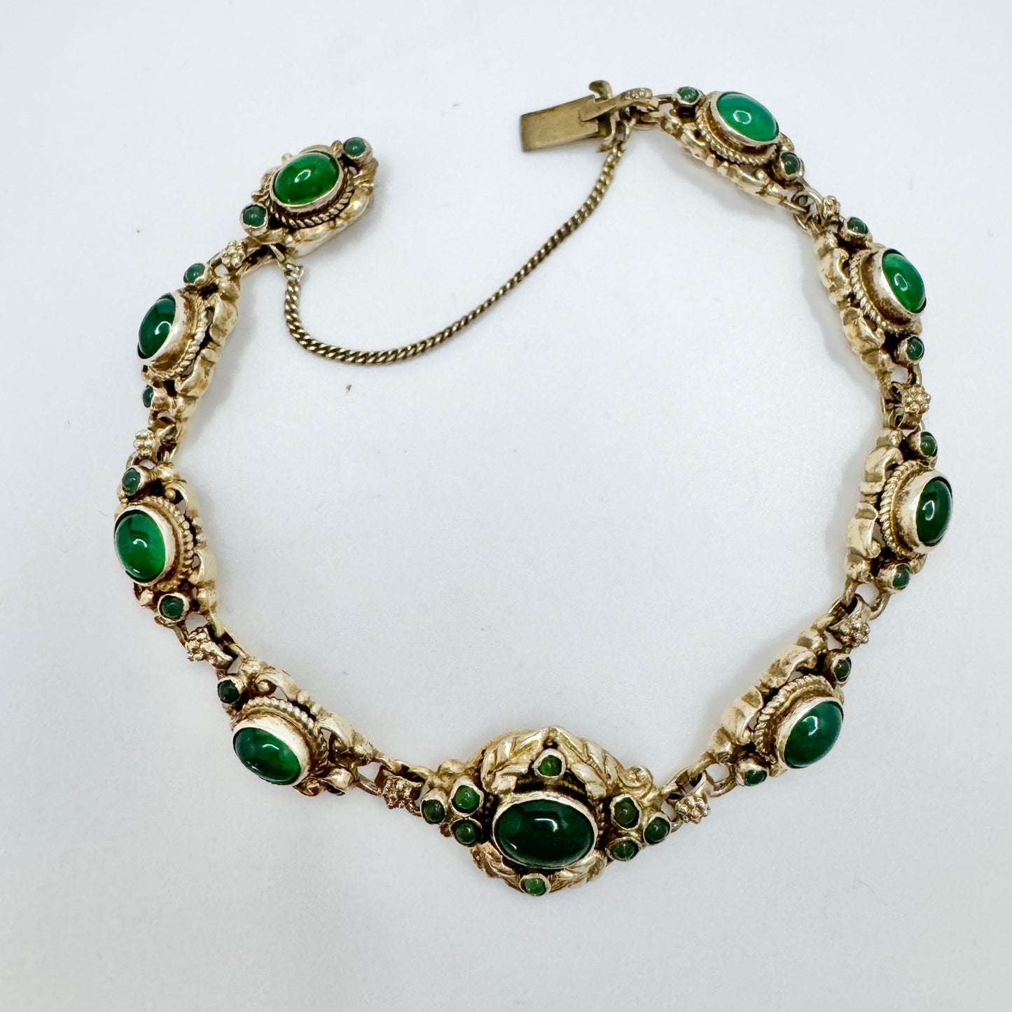 Austria / Hungary early 1900s. Silver Vermeil Chrysoprase Bracelet.