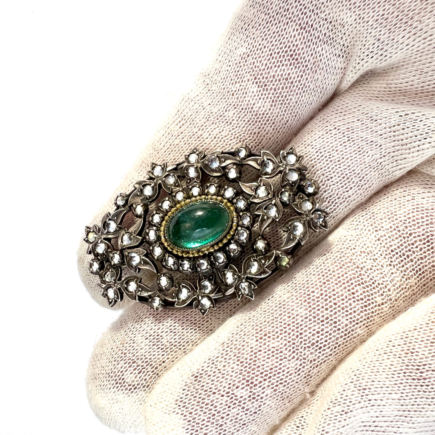 Vintage 1940s. Solid Silver Paste Stone Brooch. Probably Hungary.