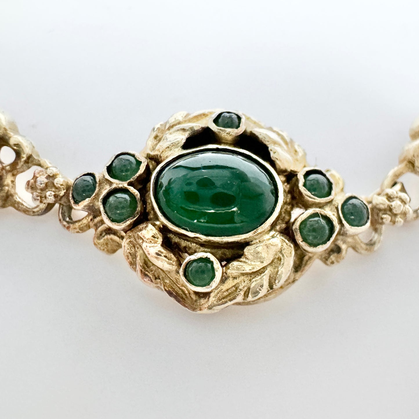 Austria / Hungary early 1900s. Silver Vermeil Chrysoprase Bracelet.