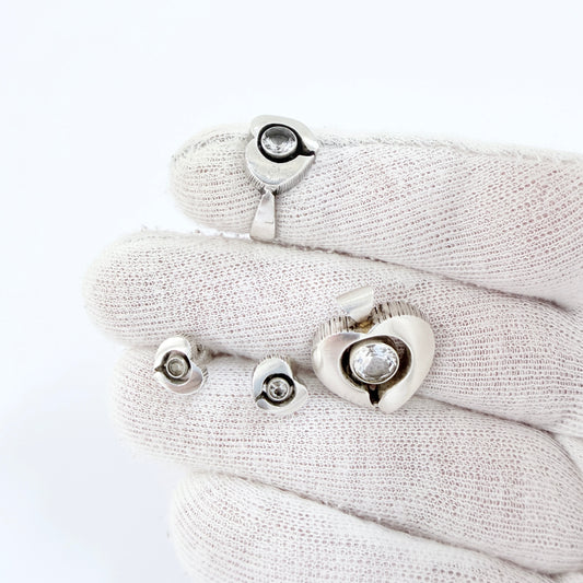 Finnfeelings, Finland. Vintage Sterling Silver Rock Crystal Heart Set.