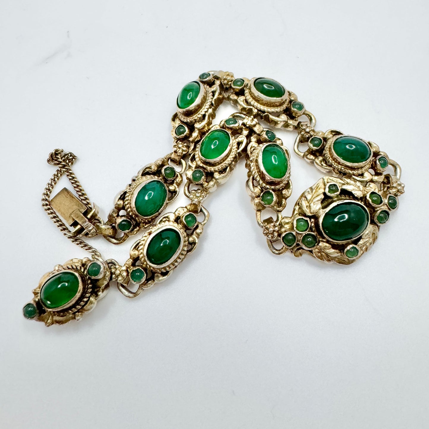 Austria / Hungary early 1900s. Silver Vermeil Chrysoprase Bracelet.